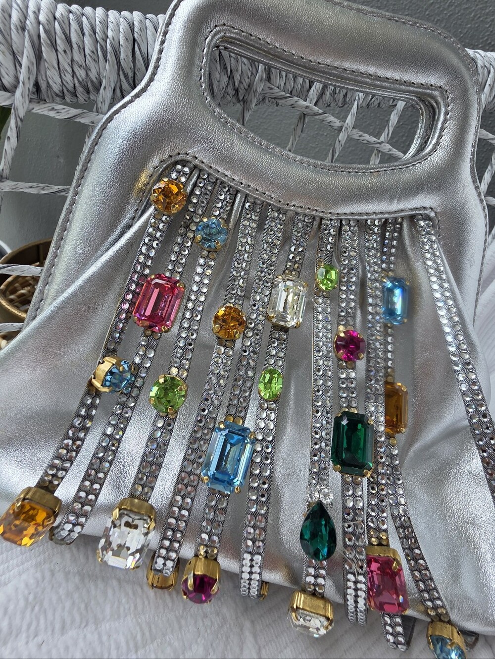 René Caovilla Silver Crystal Fringe Jeweled Evening Bag - Picture 13 of 14